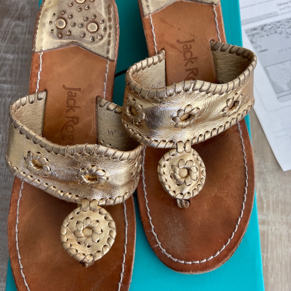 Jack Rogers Hampton Thong Gold Sandal Mid Wedge